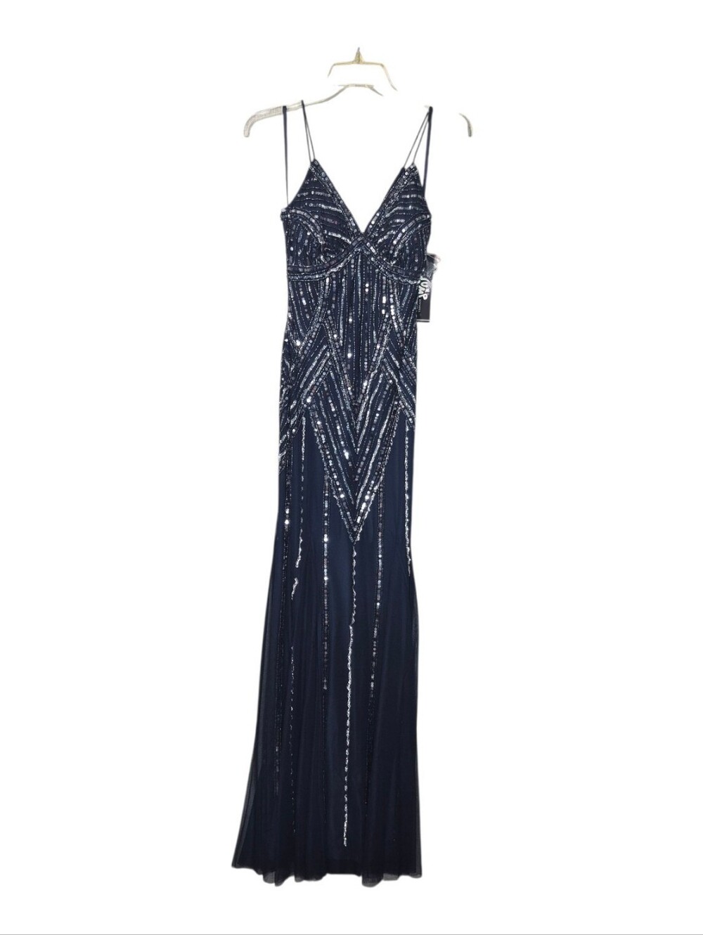 Jump Navy Sequin V-Neck Prom Gown